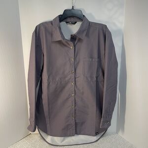 The North Face Womens M Long Sleeve Hi Lo Hem Button Up Shirt Top Side Pocket